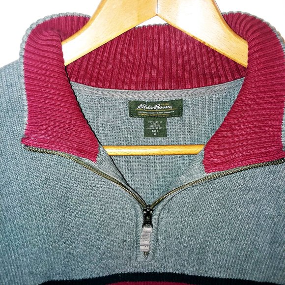 Eddie Bauer Pullover 1/4 Zip Gray w/ stripe XLT - Picture 2 of 7